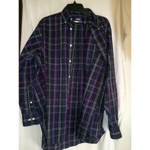 IZOD Classic Purple & Green‎ Plaid Button-Down Shirt Casual Long Sleeve